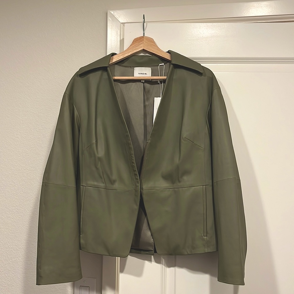 Vince Leather Cinched Shirt Jacket